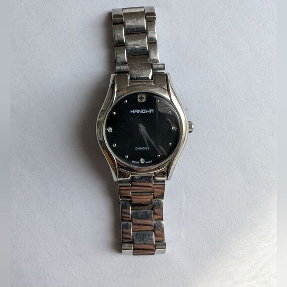 Hanowa Swiss Made Stainless Steel Watch, 3 Diamond splitters, Black , Bracelet - Picture 3 of 6
